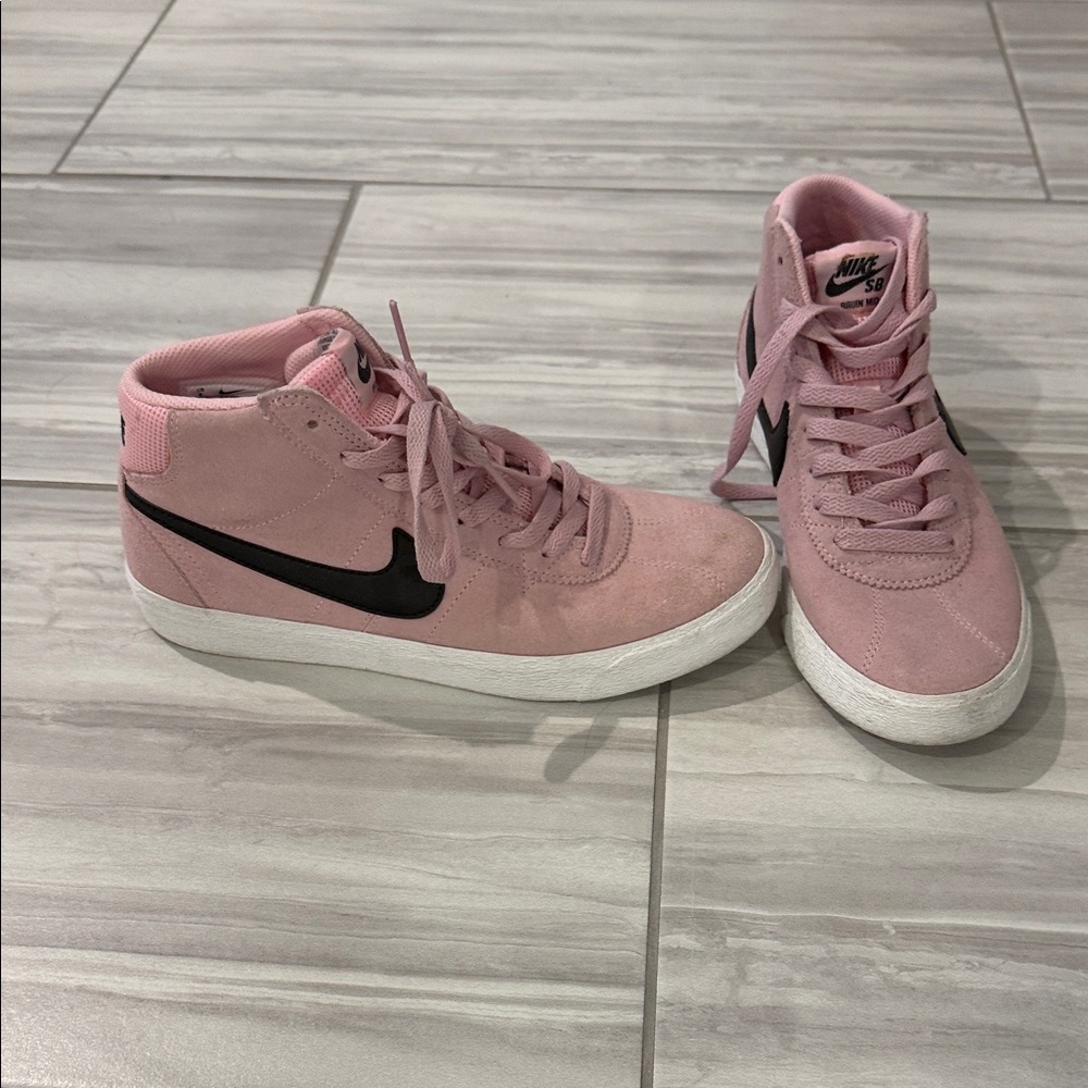 Nike Pink Suede Mid-Top Sneakers with Black Swoosh